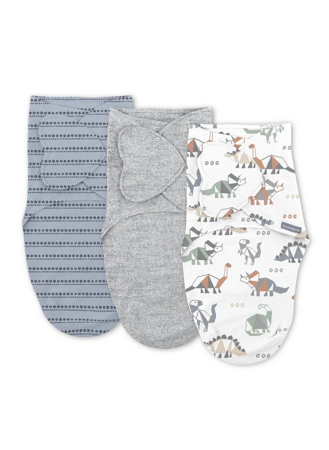 SwaddleMe - Ingenuity SwaddleMe Monogram Collection Baby Swaddle, 100% Cotton, Improves Sleep & Calms Startle Reflex, 0-3 Months, Pocket Fold Design for Easy Changes, 1.0 TOG, 3-Pack - Dino Mite - Image 1