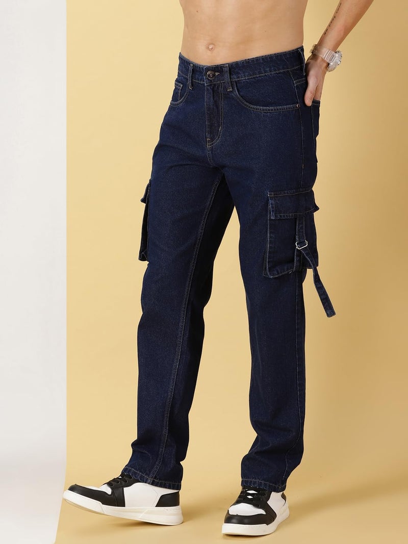 Thomas Scott Men's Relaxed Fit Cargo Jeans (TSJ072-DarkBlue, 32) - Image 3