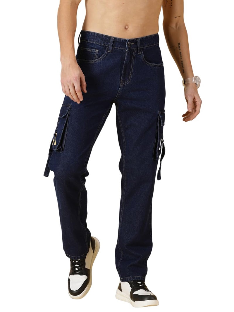 Thomas Scott Men's Relaxed Fit Cargo Jeans (TSJ072-DarkBlue, 32) - Image 1