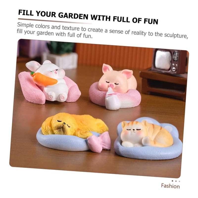 4pcs Mini Animal Figurines Set Sleeping Models for Planter Garden and Desk Decor - Image 4