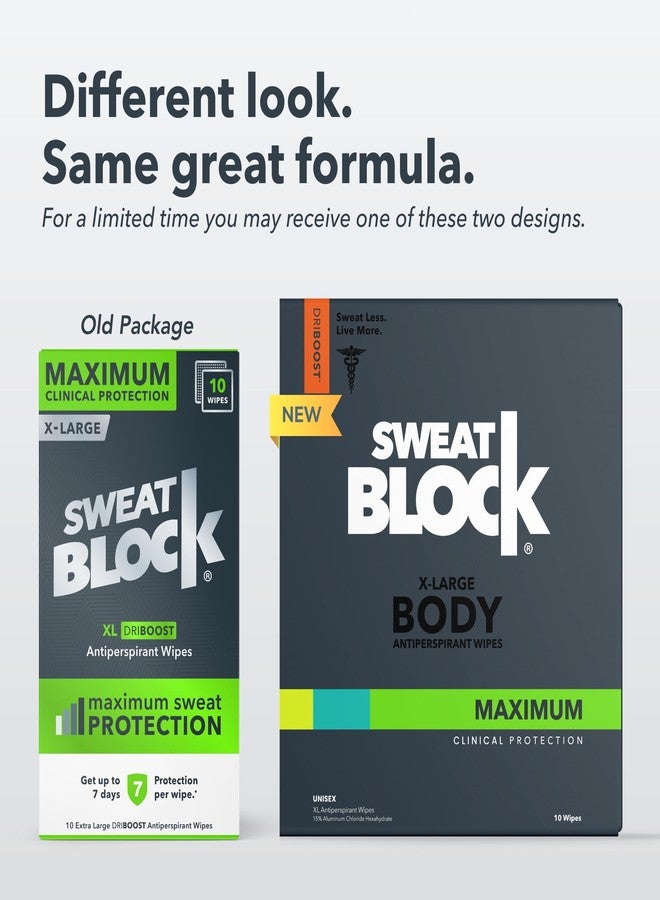 SweatBlock Clinical Strength XL Antiperspirant Body Wipes for Men & Women | Hyperhidrosis Sweat Protection for Hands Feet Underarms & Body | Unscented 10 Pack | Convenient Wipe Format for Targeted Use - Image 2