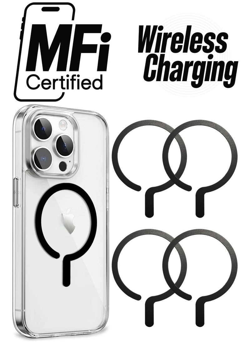 SYOSI - 4Pcs Universal Metal Rings Compatible with Magsafe Sticker Magnetic Wireless Car Charger Black - Image 1