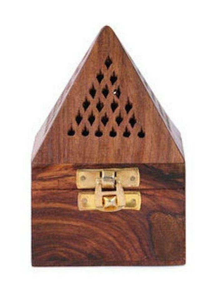 SAQOWARE - Incense Bakhoor Burner Wooden/Madkhan/Mabkhara Pyramid Wooden Charcoal Burner 13 cm - Image 1