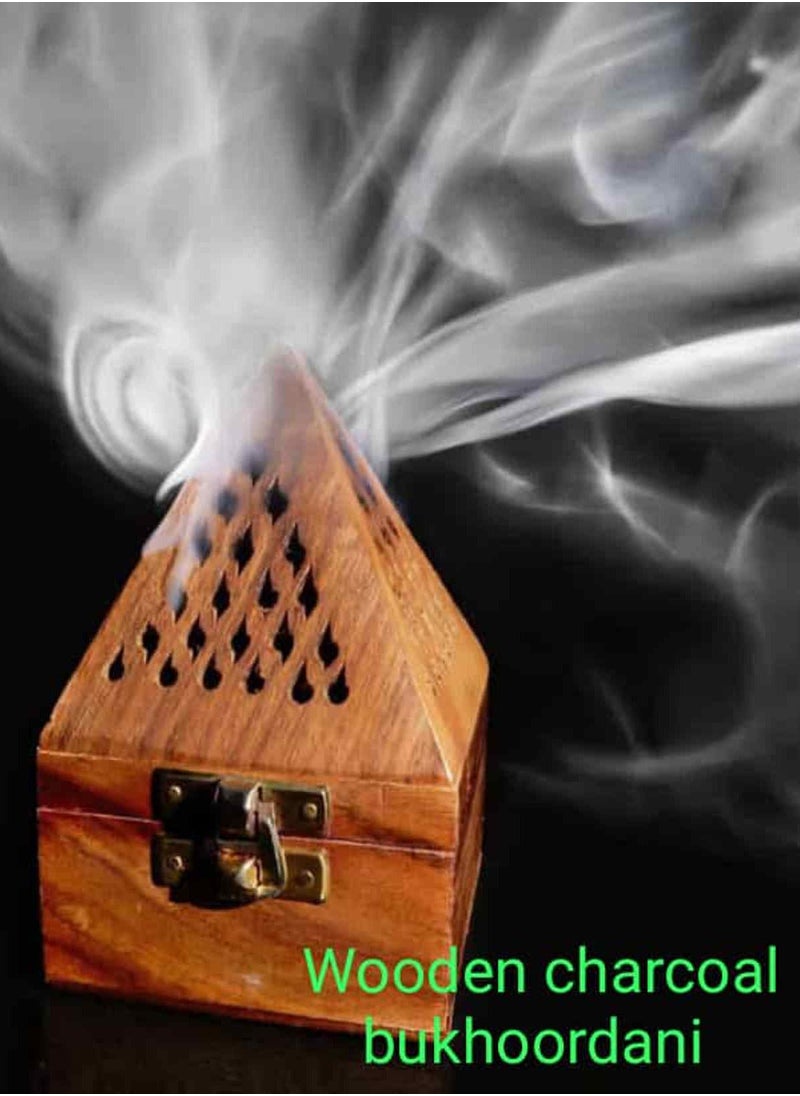 SAQOWARE - Incense Bakhoor Burner Wooden/Madkhan/Mabkhara Pyramid Wooden Charcoal Burner 13 cm - Image 1