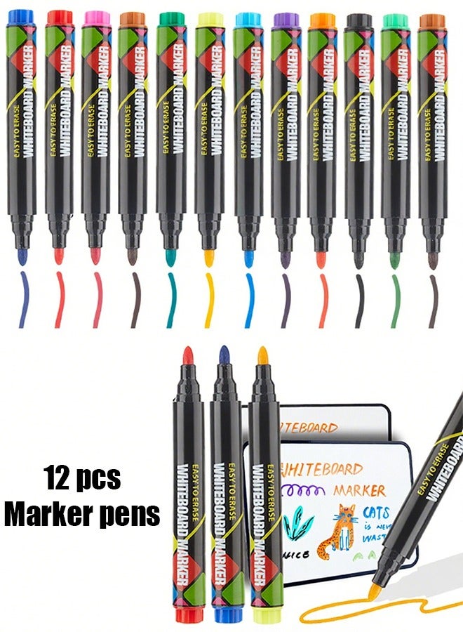 Generic 12pcs Erasable Markers Color Ink Pens Erasable Whiteboard Pen Marker Pens Refillable Ink Rich Colors Color Drawing Pens for Drawing, Painting, Art Creation,  Meeting/5mm - Image 1