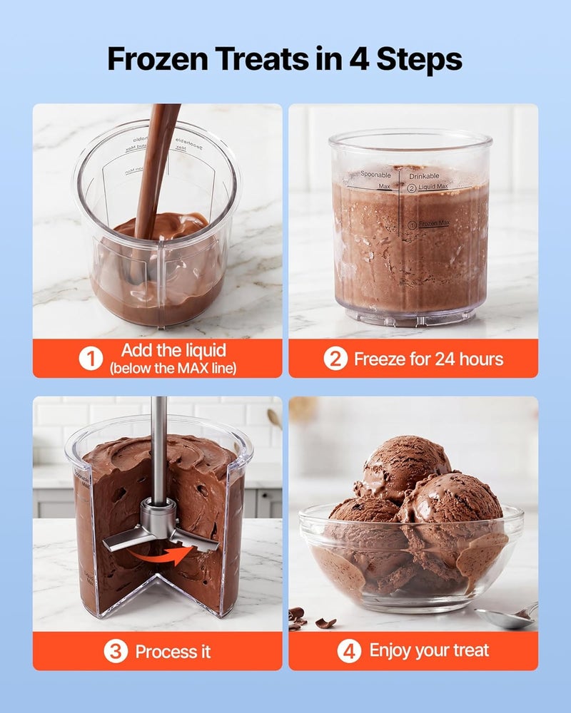 VEVOR Ice cream maker, 7-in-1 frozen treat maker for gelato, sorbet, milkshake, frozen yogurt & lite ice cream, homemade ice cream maker with one-touch mixin + respin for a smooth, creamy texture - Image 5