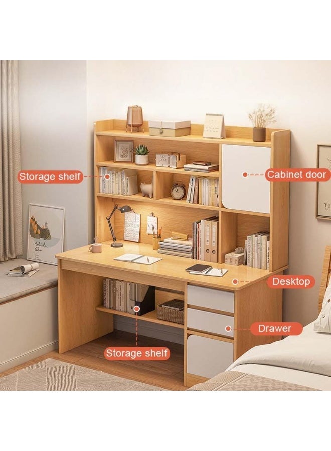 VUCATIN Computer Study Desk with Bookshelf, Home Office Desk with Storage and Shelf, Study Writing Drawing Table, Wooden Computer Desk with Drawers (100x45x162CM) - Image 3