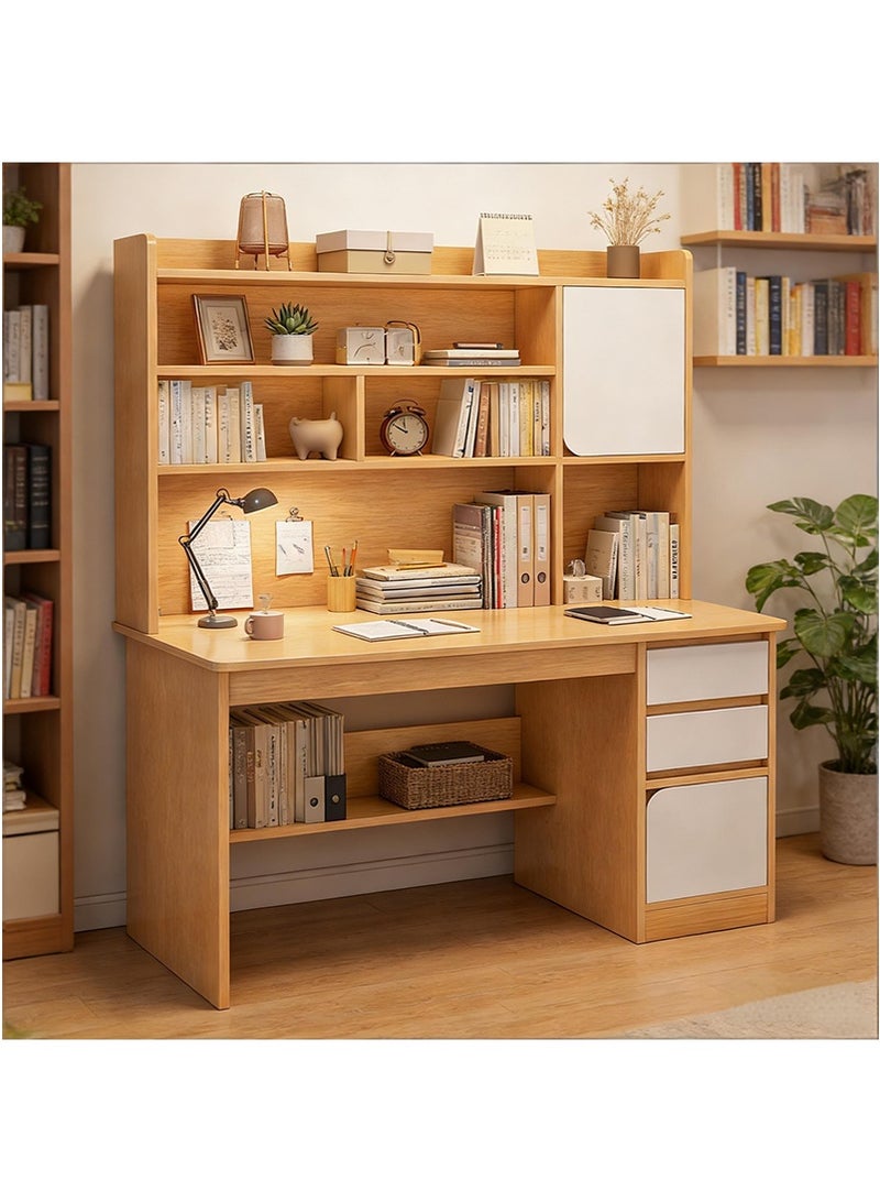 VUCATIN Computer Study Desk with Bookshelf, Home Office Desk with Storage and Shelf, Study Writing Drawing Table, Wooden Computer Desk with Drawers (100x45x162CM) - Image 1