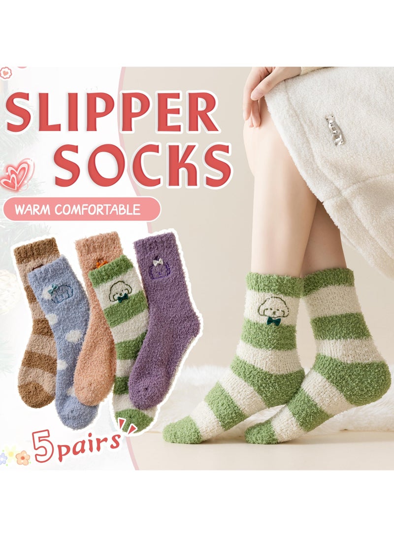Suntown 5 Pairs Womens Fuzzy Socks Cozy Fluffy Winter Warm Slipper Socks Microfiber Soft Thermal Plush Casual Home Sleeping Socks Stocking Stuffers Gifts for Women - Image 2