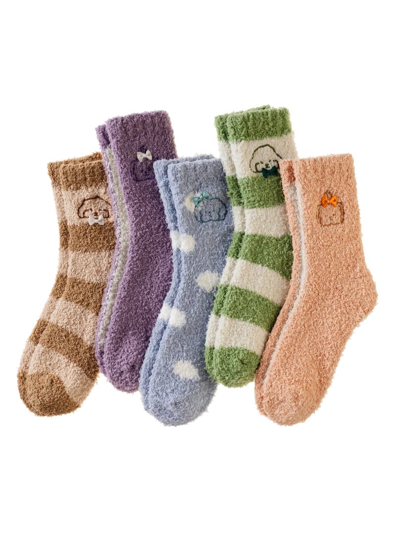 Suntown 5 Pairs Womens Fuzzy Socks Cozy Fluffy Winter Warm Slipper Socks Microfiber Soft Thermal Plush Casual Home Sleeping Socks Stocking Stuffers Gifts for Women - Image 1