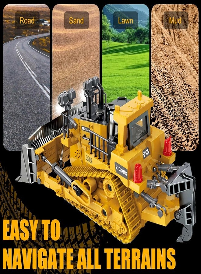 Yupra Remote Control Bulldozer RC 1/24 Full Functional Construction Vehicle, 2.4Ghz 9 Channel Bulldozer Front Loader Toy with Light and Sound for Kids Age 6,7,8,9,10,11 - Multicolour - Image 3