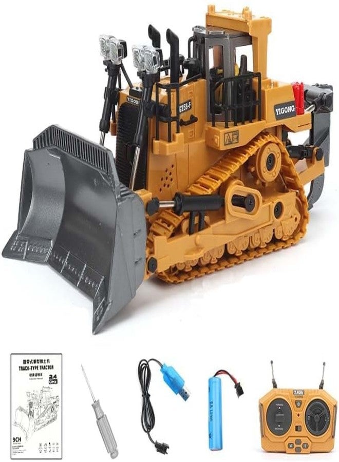 Yupra Remote Control Bulldozer RC 1/24 Full Functional Construction Vehicle, 2.4Ghz 9 Channel Bulldozer Front Loader Toy with Light and Sound for Kids Age 6,7,8,9,10,11 - Multicolour - Image 1