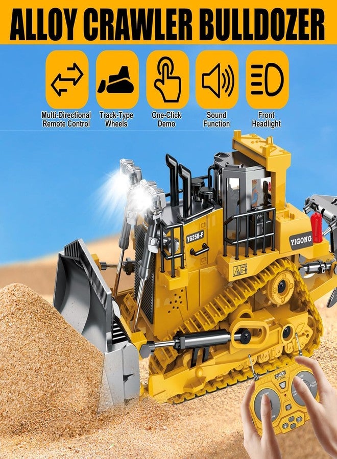 Yupra Remote Control Bulldozer RC 1/24 Full Functional Construction Vehicle, 2.4Ghz 9 Channel Bulldozer Front Loader Toy with Light and Sound for Kids Age 6,7,8,9,10,11 - Multicolour - Image 2