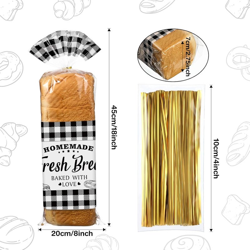 Containlol 50 Pack Bread Bags for Homemade Bread with Twist Ties Clear Plastic Bakery Bags with Black Buffalo Plaid Design for Sourdough Cookies Rolls Home Bakers Gift Packaging - Image 2