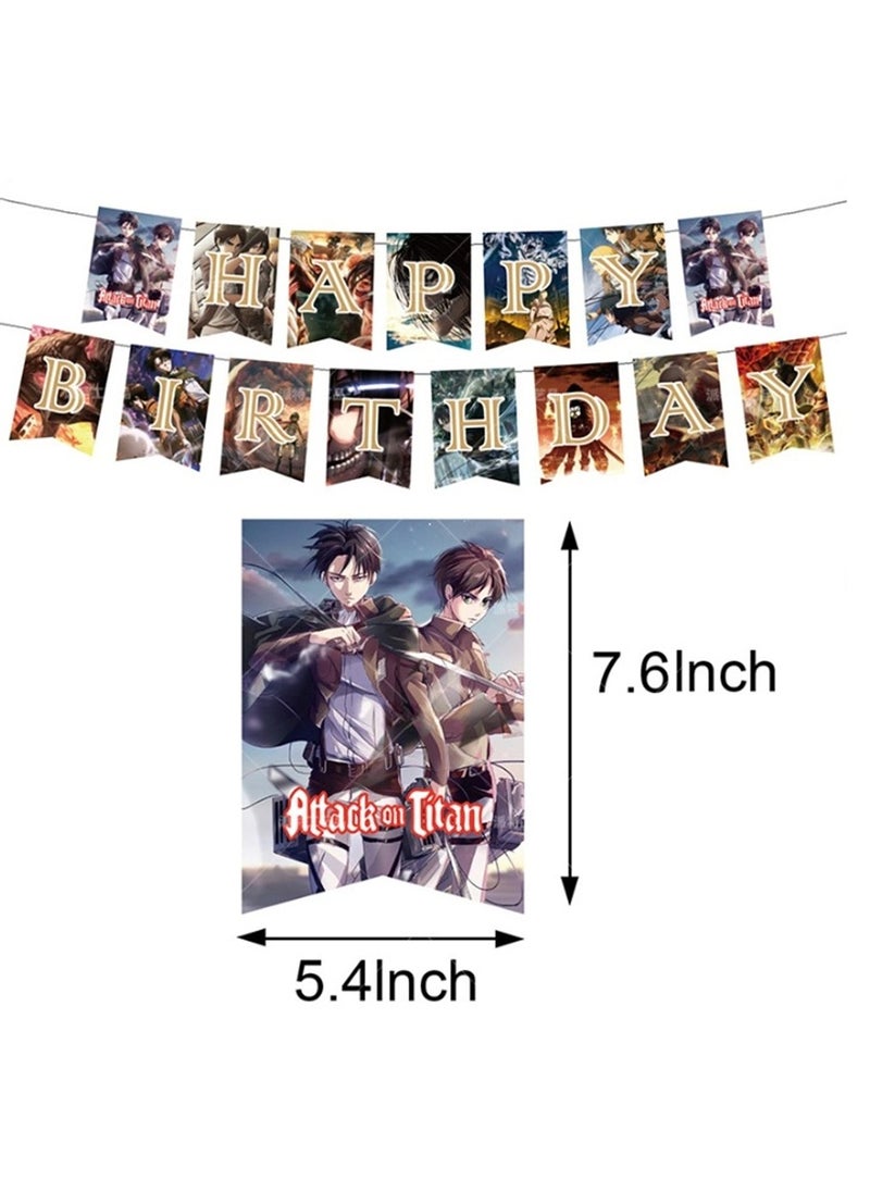 Furtey - Attack on Titan 48-Piece Birthday Decoration Set – Includes Banner, Cake Toppers, Latex Balloons & Party Cards - Image 1
