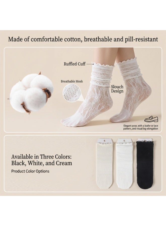 3 Pairs Unisex Lace Tabi Socks, Frilly Ruffle Split Two Toe Socks Fashion Separated Toe Socks for Sports, Casual Daily Wear for Men and Women - Image 3