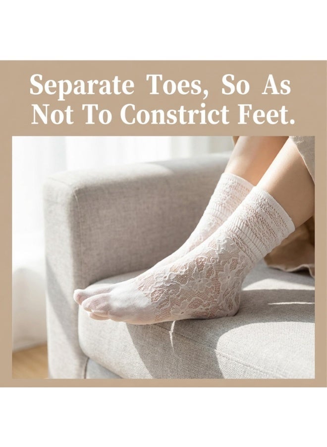 3 Pairs Unisex Lace Tabi Socks, Frilly Ruffle Split Two Toe Socks Fashion Separated Toe Socks for Sports, Casual Daily Wear for Men and Women - Image 5