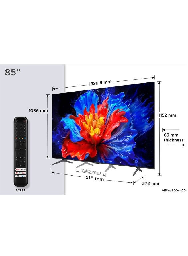 تي سي إل تلفاز QLED P8K بحجم 85 بوصة | تلفاز جوجل 4K UHD | معالج AiPQ Pro | معدل تحديث أصلي 144 هرتز، د Dolby Vision، HDR10+، HLG | نظام ONKYO 2.1 Hi-Fi | لوحة HVA | DTS Virtual X | تصميم بدون حواف | Game Master - النسخة الدولية - Image 2