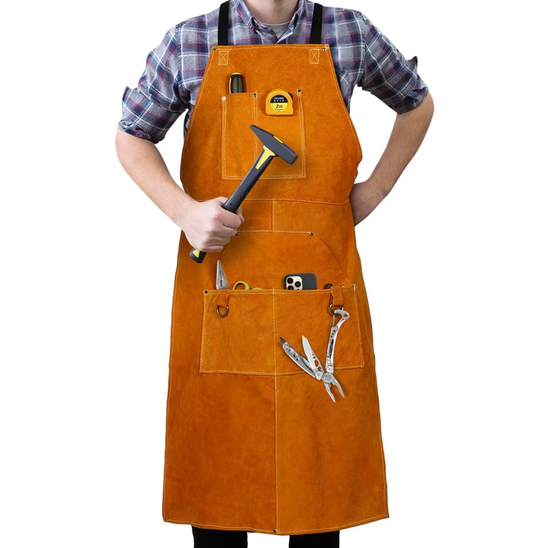 Houseables Leather Apron Welding Apron For Men Blacksmith Work Bib Heat Resistant Welder Gear Forging Woodworking Wood Metal Working Blacksmithing Shop Clothing Flame Resistant 24 x 42 - Image 2