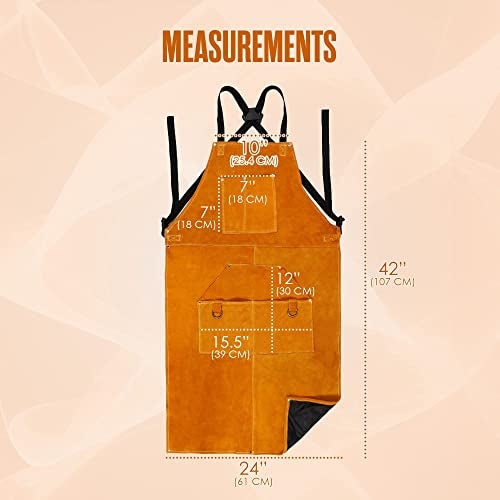 Houseables Leather Apron Welding Apron For Men Blacksmith Work Bib Heat Resistant Welder Gear Forging Woodworking Wood Metal Working Blacksmithing Shop Clothing Flame Resistant 24 x 42 - Image 3
