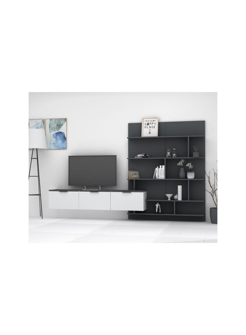 sahaba طاولة تلفاز سوفت لاين باللون الرمادي/الأبيض - Image 2