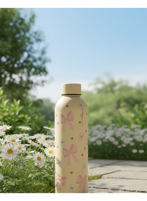 زجاجة مياه حرارية مزدوجة الجدار من الفولاذ المقاوم للصدأ بتصميم فينوكات وورود صغيره، زجاجة حرارية بهيكل معدني آمن غذائيًا للاستخدام اليومي، سعة 500 مل