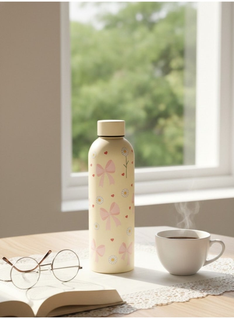زوبا زجاجة مياه حرارية مزدوجة الجدار من الفولاذ المقاوم للصدأ بتصميم فينوكات وورود صغيره، زجاجة حرارية بهيكل معدني آمن غذائيًا للاستخدام اليومي، سعة 500 مل - Image 2