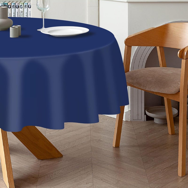 QIKSION Navy Blue Round Tablecloth 2 Pack, 84 Inch Plastic Table Cover Disposable for Parties - Image 3
