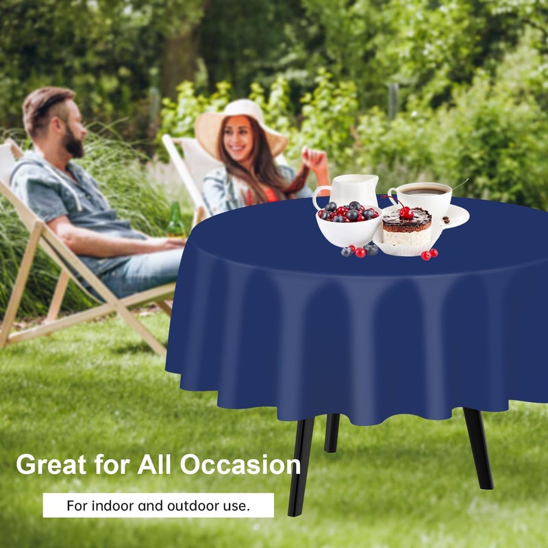 QIKSION Navy Blue Round Tablecloth 2 Pack, 84 Inch Plastic Table Cover Disposable for Parties - Image 4