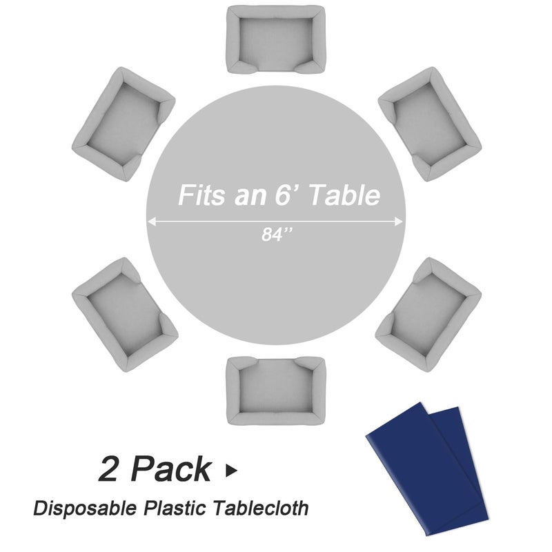 QIKSION Navy Blue Round Tablecloth 2 Pack, 84 Inch Plastic Table Cover Disposable for Parties - Image 5