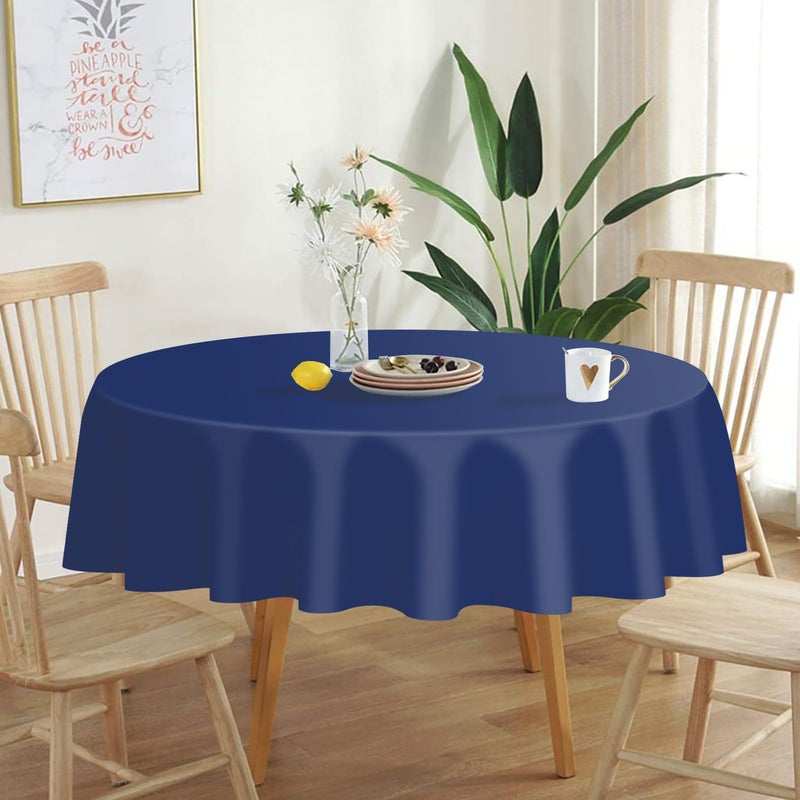 QIKSION Navy Blue Round Tablecloth 2 Pack, 84 Inch Plastic Table Cover Disposable for Parties - Image 2