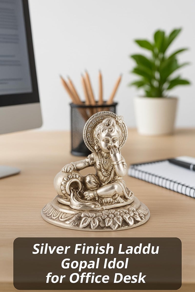 Lavanaya Silver® – Silver Plated Laddu Gopal Murti (11.5 x 10 x 11 cm) | Krishna Idol for Home Temple & Pooja Room | Bal Gopal Decorative Showpiece | Divine Gift for Janmashtami, Housewarming & Diwali - Image 3
