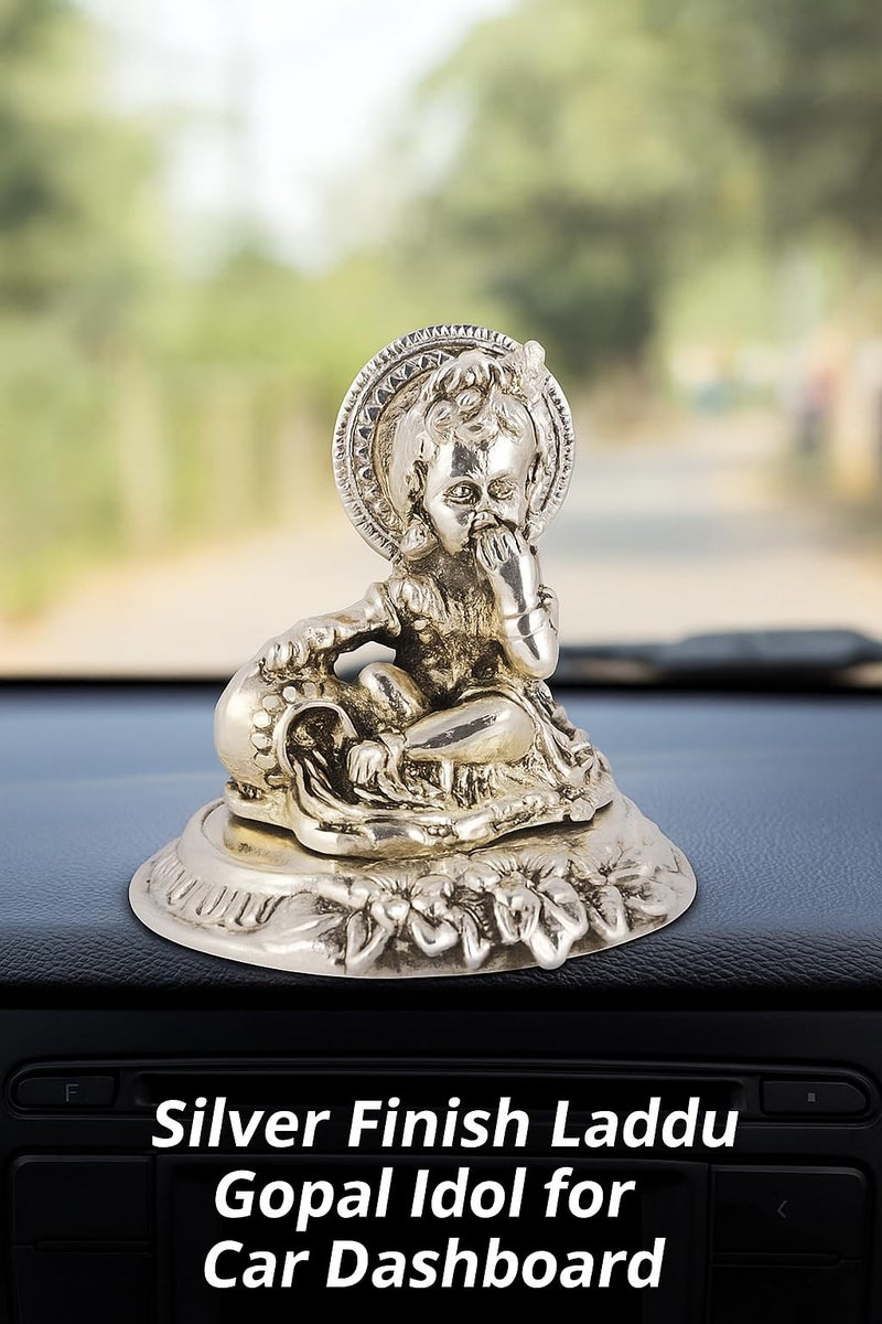 Lavanaya Silver® – Silver Plated Laddu Gopal Murti (11.5 x 10 x 11 cm) | Krishna Idol for Home Temple & Pooja Room | Bal Gopal Decorative Showpiece | Divine Gift for Janmashtami, Housewarming & Diwali - Image 2