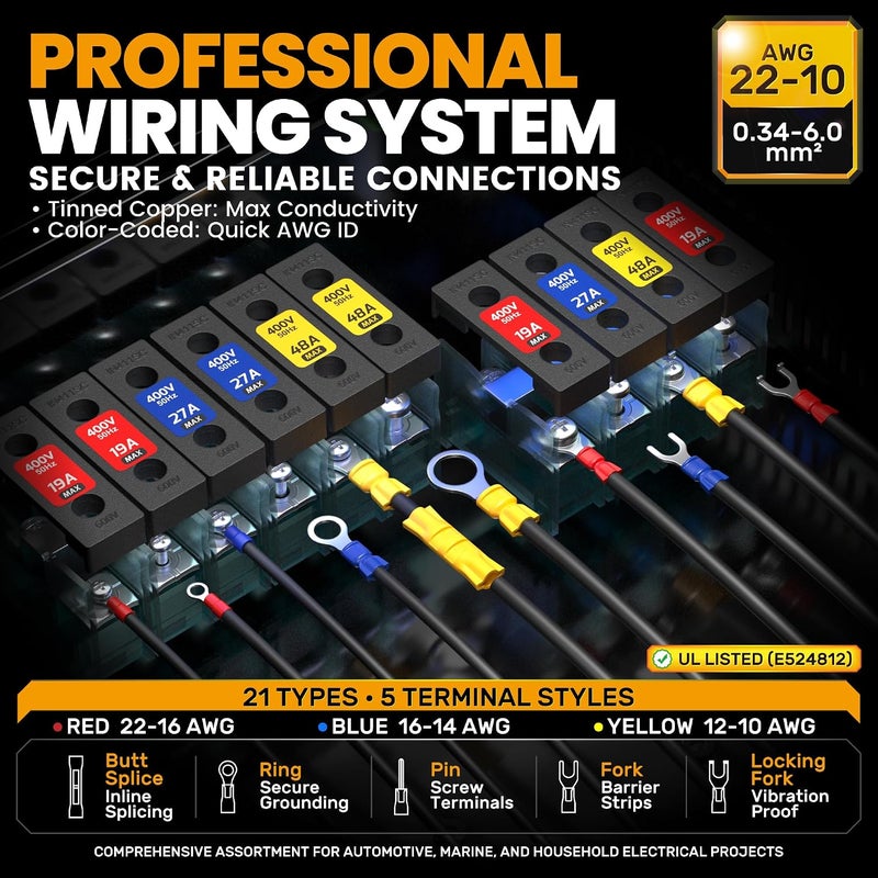 SOMELINE ® Wire Terminal Crimping Tool Kit, 0.34-6mm² Ratchet Crimping Pliers with 21 Sizes of Insulated Terminals, Electrical Terminal Assortment Kit - Image 3