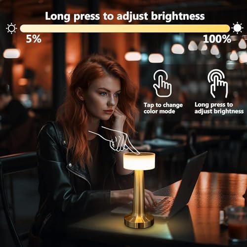Desidiya Portable LED Table Lamp for Bedroom, Living Room, Stepless Dimming, 3 Colour Touch Control Metallic Finish Rechargeable Battery Backup Night Light, Bedside Table Lamp - Image 3