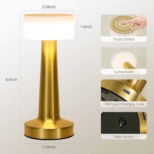 Desidiya Portable LED Table Lamp for Bedroom, Living Room, Stepless Dimming, 3 Colour Touch Control Metallic Finish Rechargeable Battery Backup Night Light, Bedside Table Lamp - Image 4