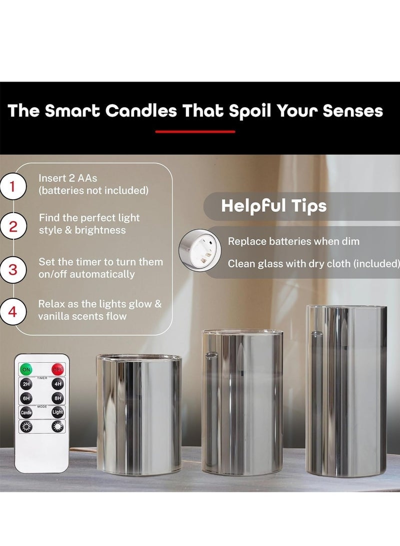 Glass Battery Operated LED Flameless Candles with Remote and Timer, Real Wax Candles Warm Color Flickering Light for Festival Wedding Home Party Decor(Pack of 3)-Gold - Image 5