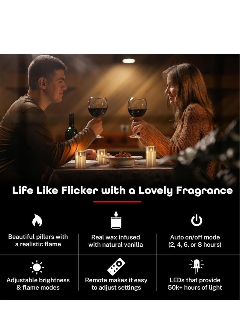 Glass Battery Operated LED Flameless Candles with Remote and Timer, Real Wax Candles Warm Color Flickering Light for Festival Wedding Home Party Decor(Pack of 3)-Gold - Image 2