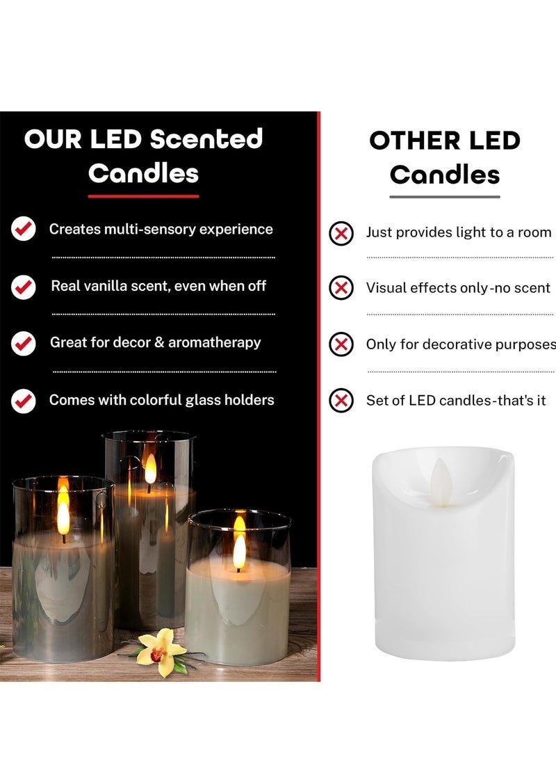 Glass Battery Operated LED Flameless Candles with Remote and Timer, Real Wax Candles Warm Color Flickering Light for Festival Wedding Home Party Decor(Pack of 3)-Gold - Image 3