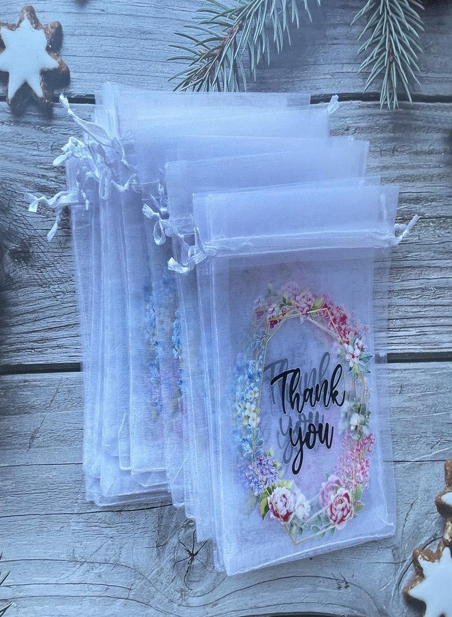 LXKBD 100PCS Organza Gift Bags for Jewelry Party Wedding Favor, 4x6 Inch Thank You White Sheer Drawstring Mesh Pouch Candy Bag - Image 4