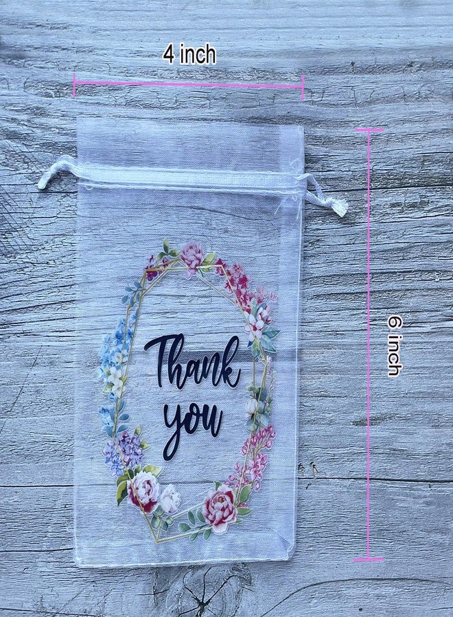 LXKBD 100PCS Organza Gift Bags for Jewelry Party Wedding Favor, 4x6 Inch Thank You White Sheer Drawstring Mesh Pouch Candy Bag - Image 2