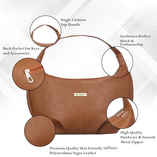 Keywest Women's Vegan Leather Oval Tote Handbag for Women | Hobo Bag for Work | Ladies Purse | Stylish Shoulder Bag | Gift For Women | Tan - Image 2