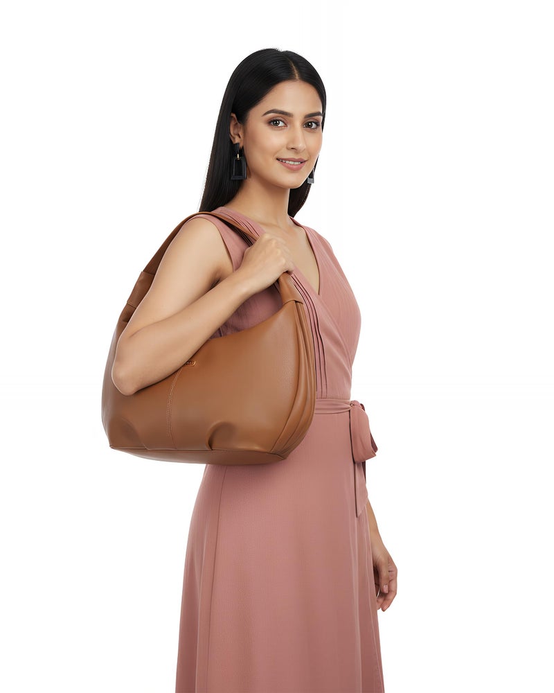 Keywest Women's Vegan Leather Oval Tote Handbag for Women | Hobo Bag for Work | Ladies Purse | Stylish Shoulder Bag | Gift For Women | Tan - Image 3
