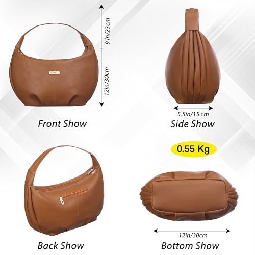 Keywest Women's Vegan Leather Oval Tote Handbag for Women | Hobo Bag for Work | Ladies Purse | Stylish Shoulder Bag | Gift For Women | Tan - Image 4