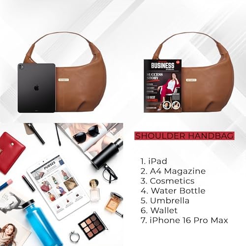 Keywest Women's Vegan Leather Oval Tote Handbag for Women | Hobo Bag for Work | Ladies Purse | Stylish Shoulder Bag | Gift For Women | Tan - Image 5