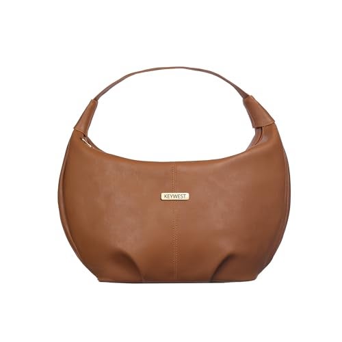 Keywest Women's Vegan Leather Oval Tote Handbag for Women | Hobo Bag for Work | Ladies Purse | Stylish Shoulder Bag | Gift For Women | Tan - Image 1