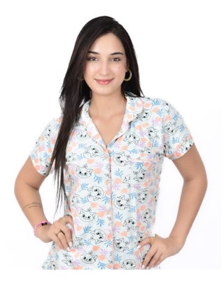 Summer Women's Pajama Set with Buttons – Short Sleeve Top and Pants – Cute Cats Print – Cotton Lycra Fabric - pzsku/ZE51500360579BE226045Z/45/1746627390/46277089-33a3-418f-9719-27c90453ef47