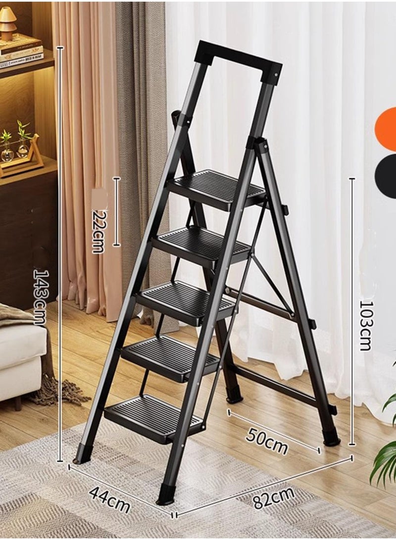Non-Slip Step Ladder, Wide Pedal Portable Folding Tall Sturdy Step Ladder for Home Kitchen Interior,White (Black)  - Image 2