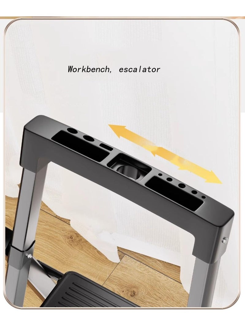 Non-Slip Step Ladder, Wide Pedal Portable Folding Tall Sturdy Step Ladder for Home Kitchen Interior,White (Black)  - Image 4