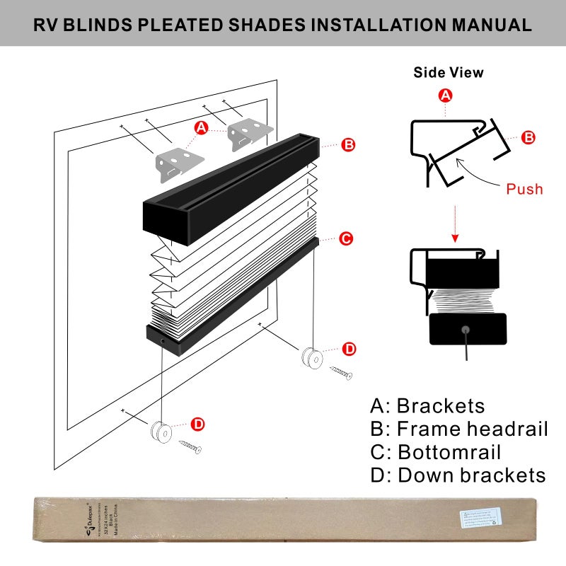 Dulepax RV Blinds - Pleated Shades, 32" W x 24" L Black RV Window Shades for Camper, Travel Trailers, Motorhome's Window - Image 4
